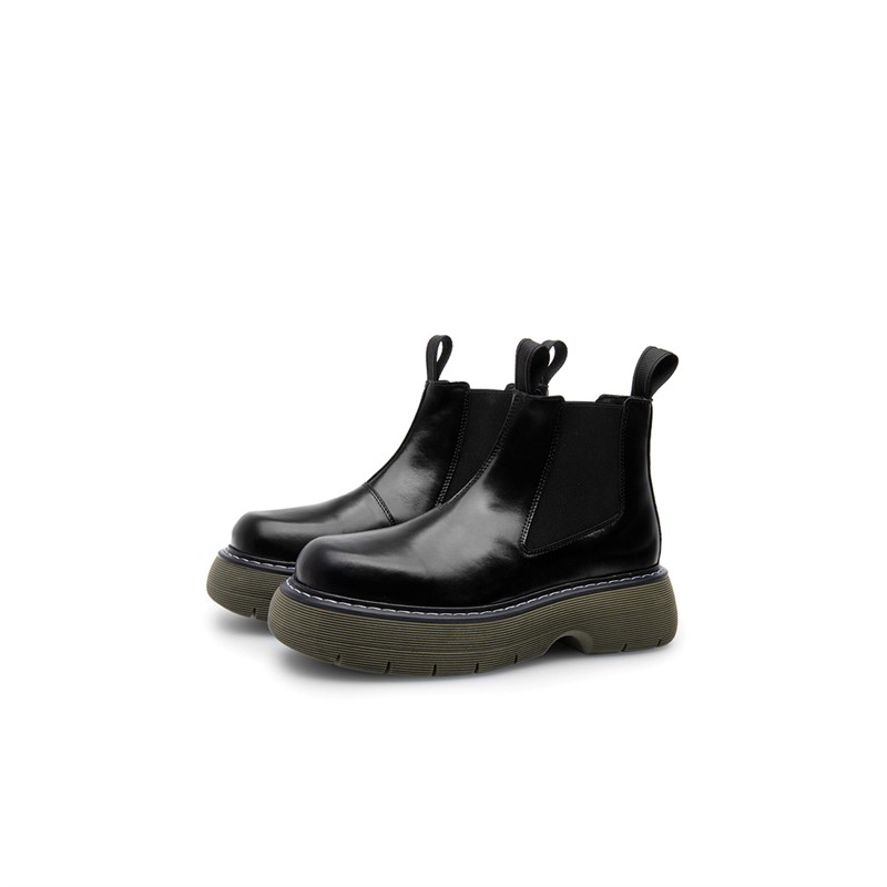 LÄST Damen Ella Leder Ankle Boots Schwarz/Grün