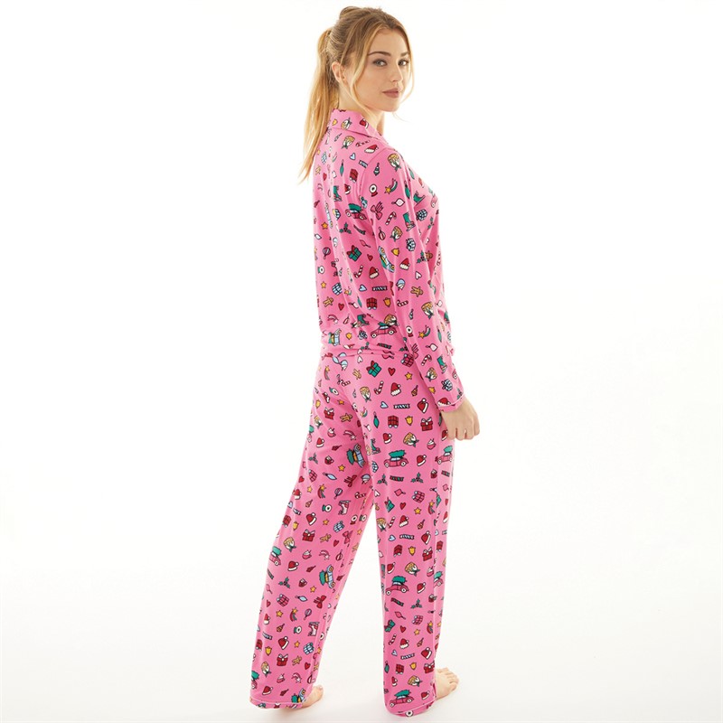 Urban Threads Womens Button Up Pyjama Set Multi