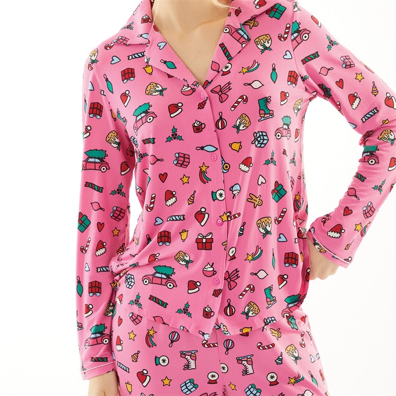 Urban Threads Womens Button Up Pyjama Set Multi