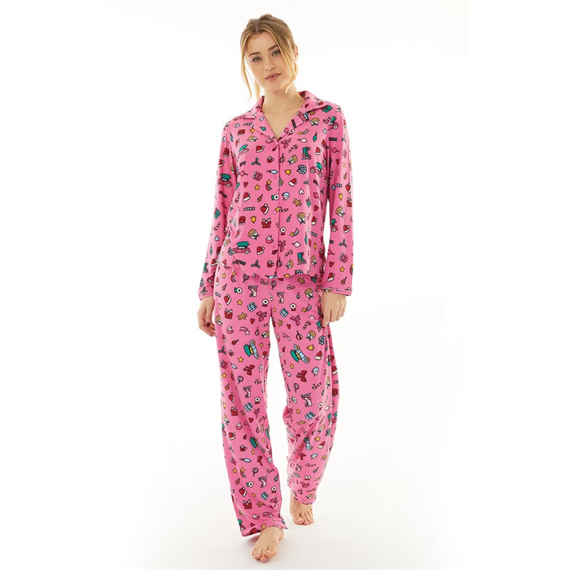 Urban Threads Womens Button Up Pyjama Set Multi