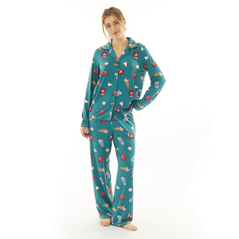 Urban Threads Womens Button Up Pyjama Set Multi