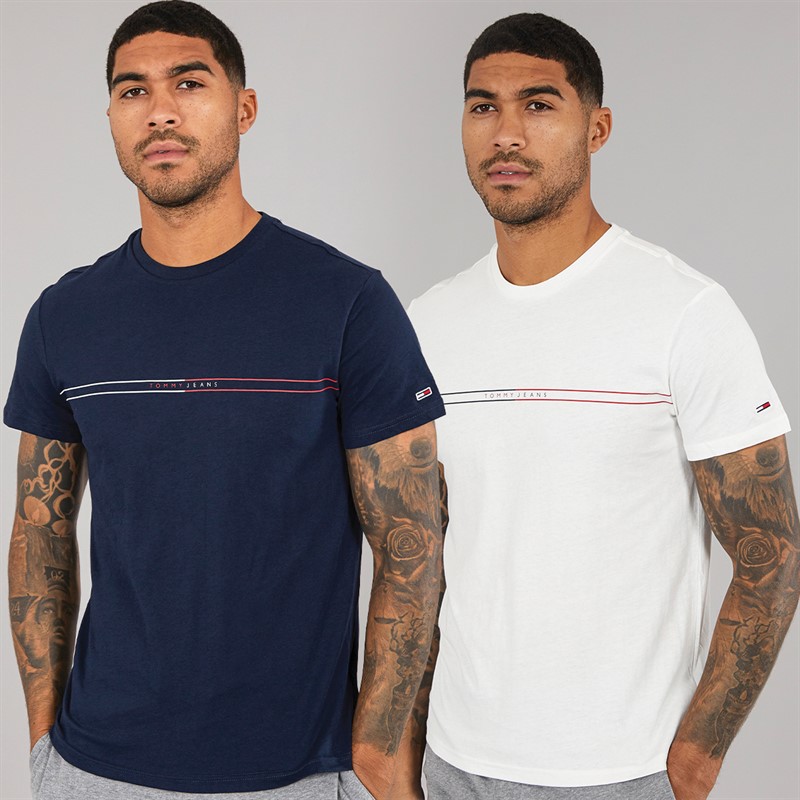 Tommy Jeans Mens Entry Graphic Two Pack T-Shirts Dark Night Navy/Ecru - Size 3XL