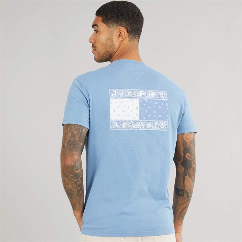 Tommy Jeans Mens Paisley Flag T-Shirt Colorado Blue