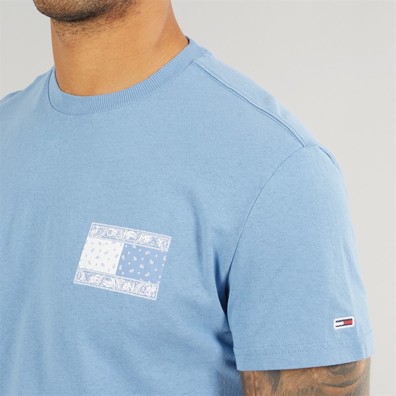 Tommy Jeans Mens Paisley Flag T-Shirt Colorado Blue