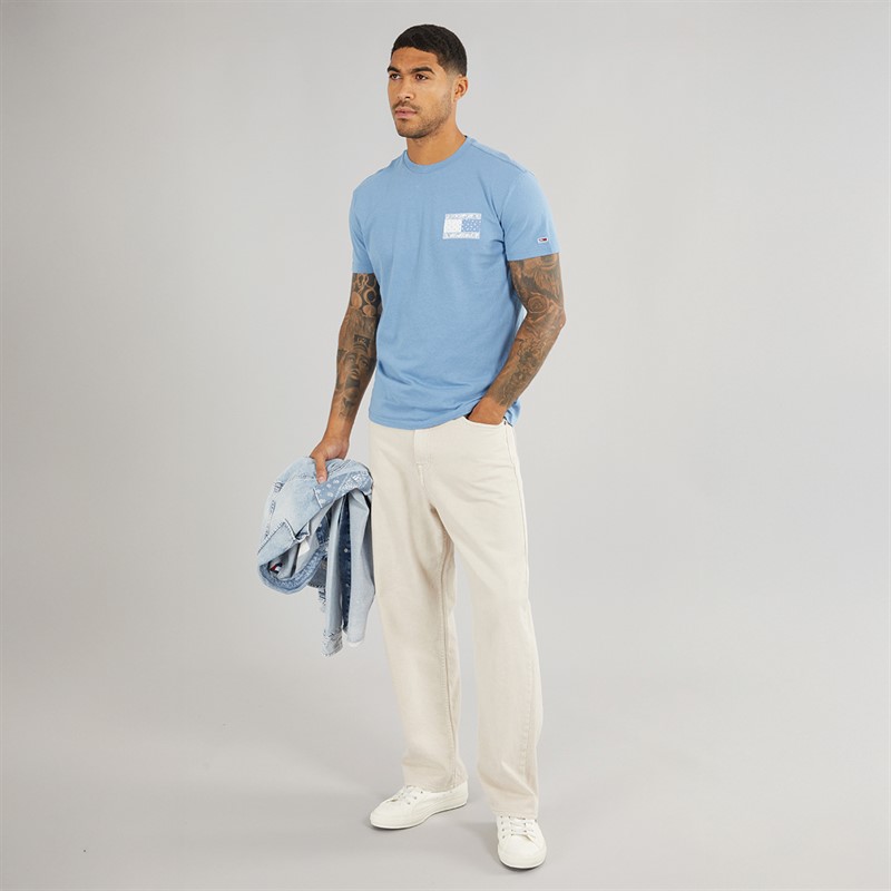 Tommy Jeans Mens Paisley Flag T-Shirt Colorado Blue
