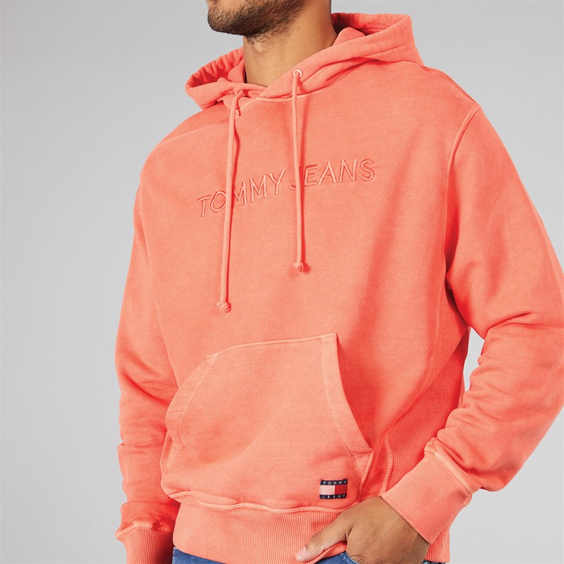 Tommy Jeans Mens TJ Label Hoodie Bright Vermillion