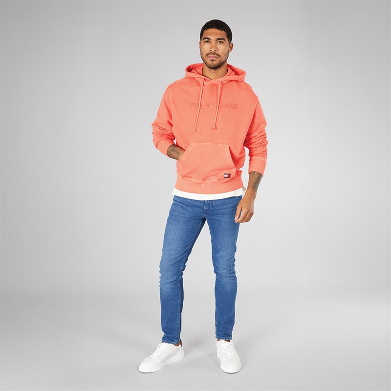 Tommy Jeans Mens TJ Label Hoodie Bright Vermillion