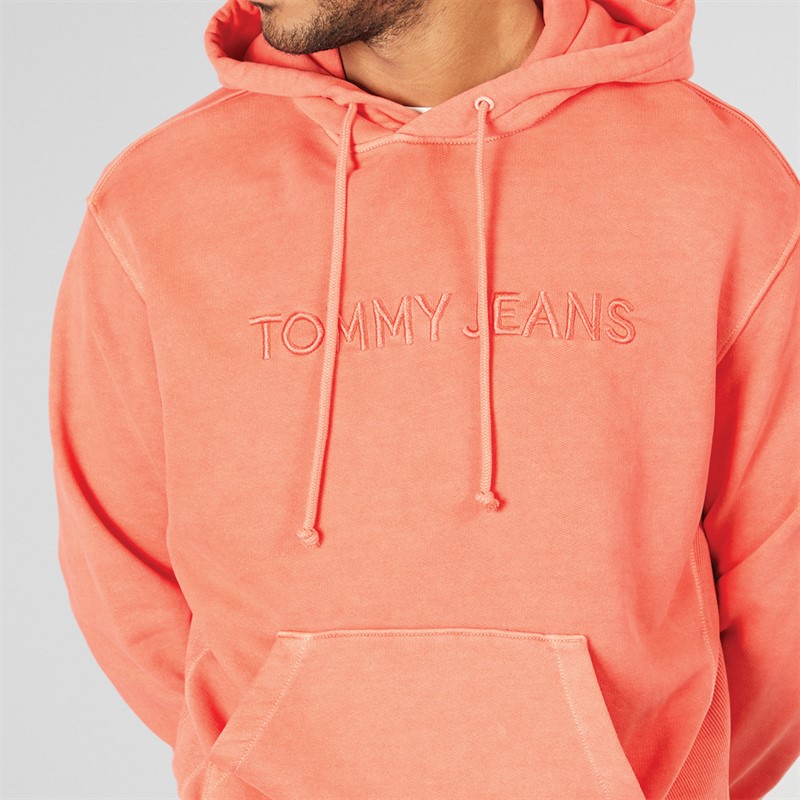 Tommy Jeans Mens TJ Label Hoodie Bright Vermillion