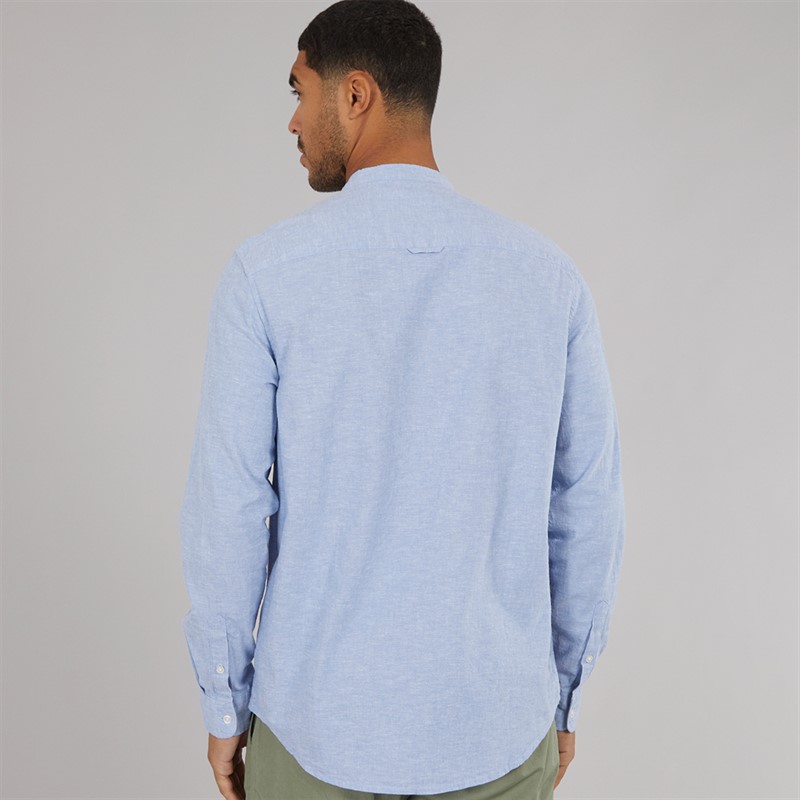 Tommy Jeans Mens Linen Mix Long Sleeve Shirt Colorado Blue