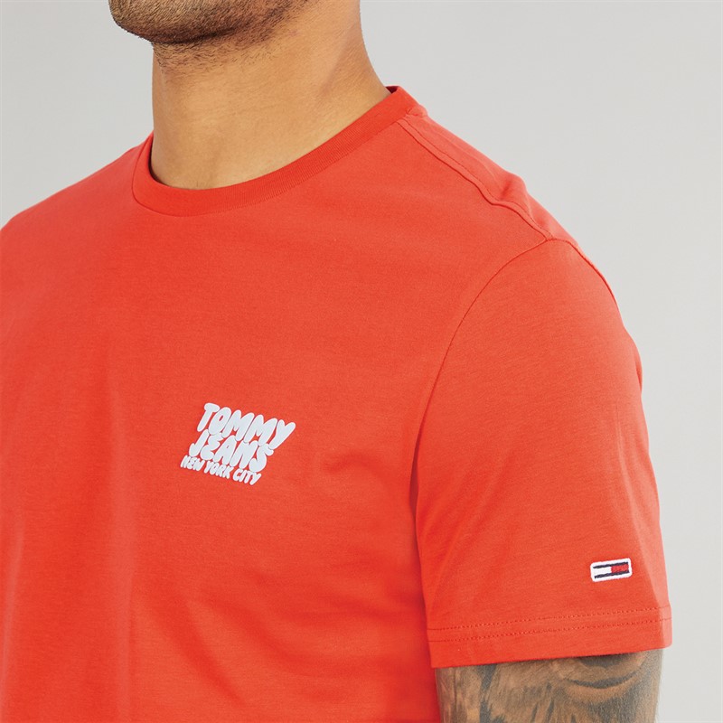 Tommy Jeans Mens Slim Bubble Print T-Shirt Bright Vermillion
