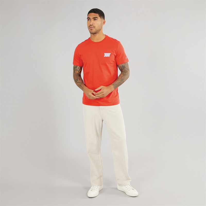 Tommy Jeans Mens Slim Bubble Print T-Shirt Bright Vermillion