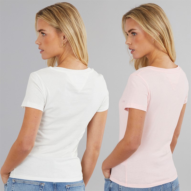 Tommy Jeans Womens Two Pack V-Neck T-Shirts Ecru/Precious Pink