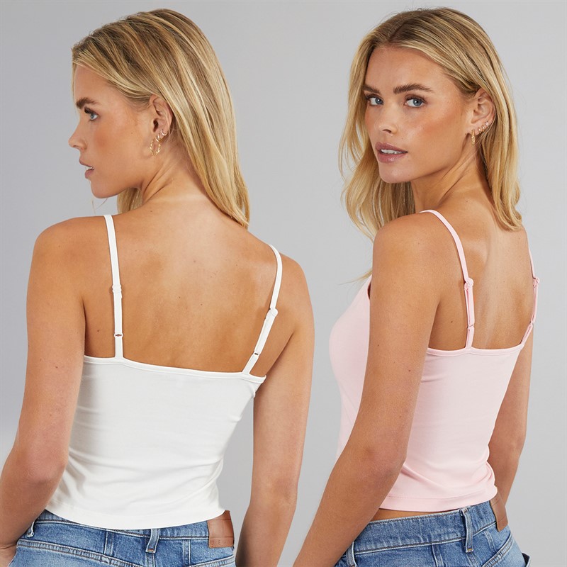 Tommy Jeans Womens Two Pack Tops Ecru/Precious Pink