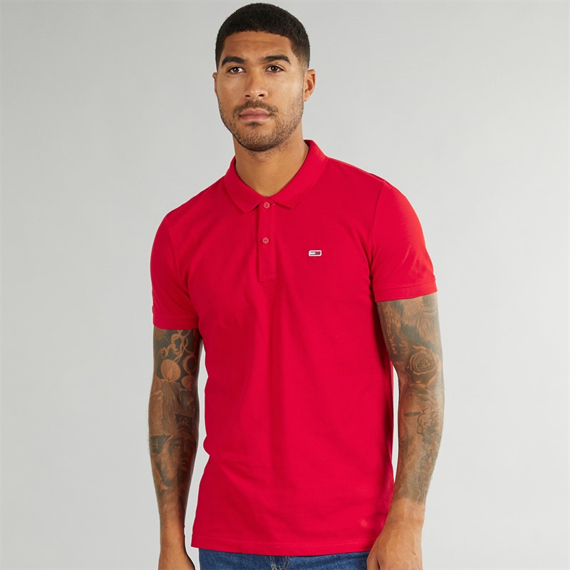 Tommy Jeans koszulka polo ze smukłą plisą dla niego kolor głęboki karmazynowy