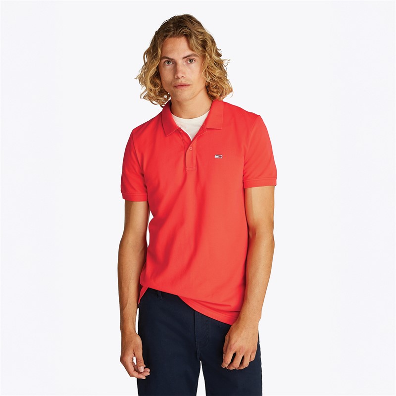 Tommy Jeans Heren Slim Polo Met Knoopsluiting Helder Vermiljoen