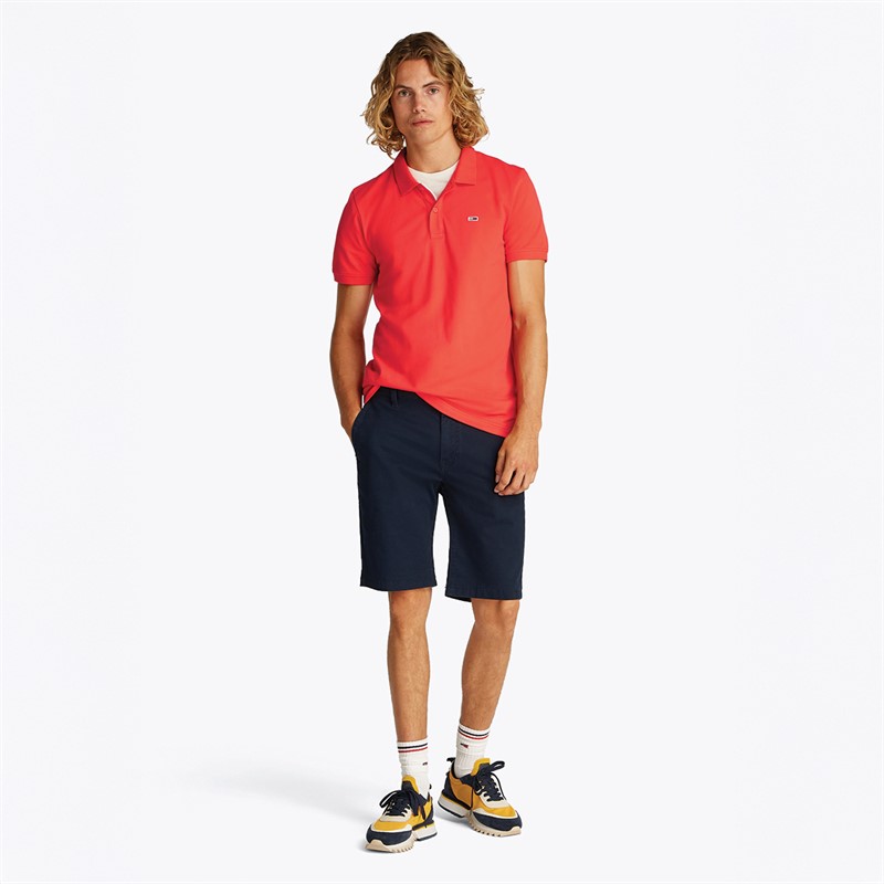 Tommy Jeans Heren Slim Polo Met Knoopsluiting Helder Vermiljoen