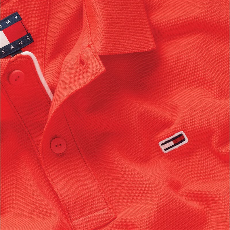 Tommy Jeans Heren Slim Polo Met Knoopsluiting Helder Vermiljoen