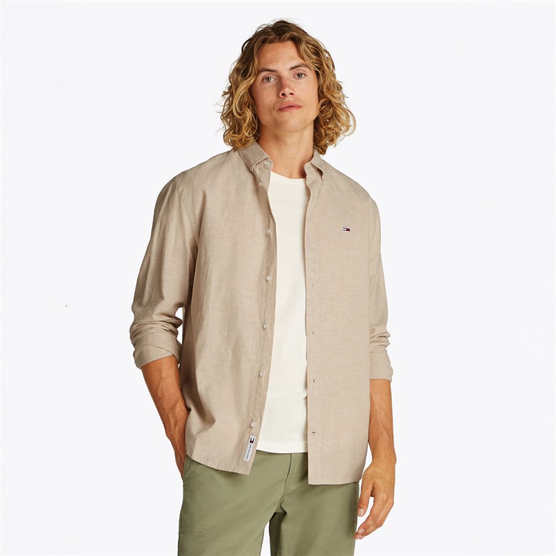 Tommy Jeans Chemise à Manches Longues en Lin Mélangé Homme - Relic Tan