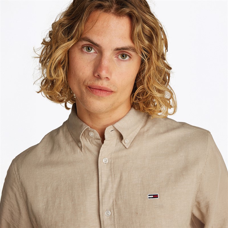 Tommy Jeans Chemise à Manches Longues en Lin Mélangé Homme - Relic Tan