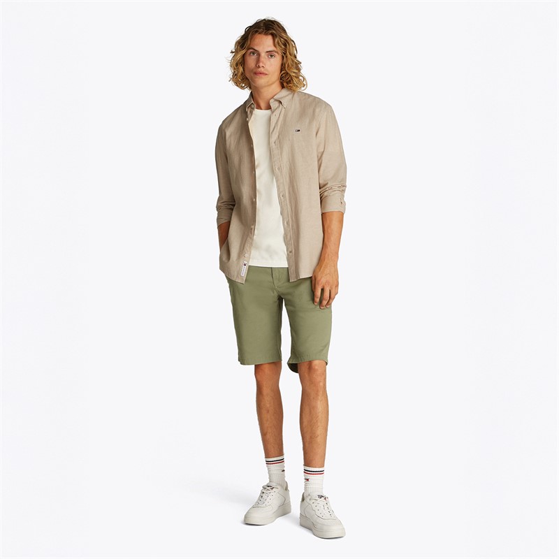 Tommy Jeans Chemise à Manches Longues en Lin Mélangé Homme - Relic Tan