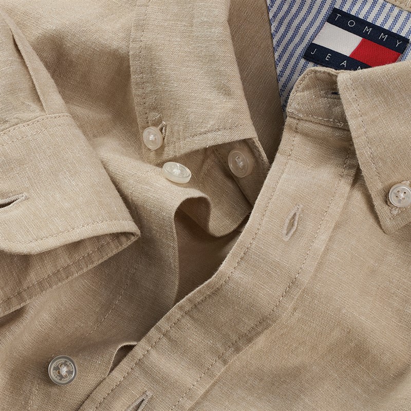 Tommy Jeans Chemise à Manches Longues en Lin Mélangé Homme - Relic Tan