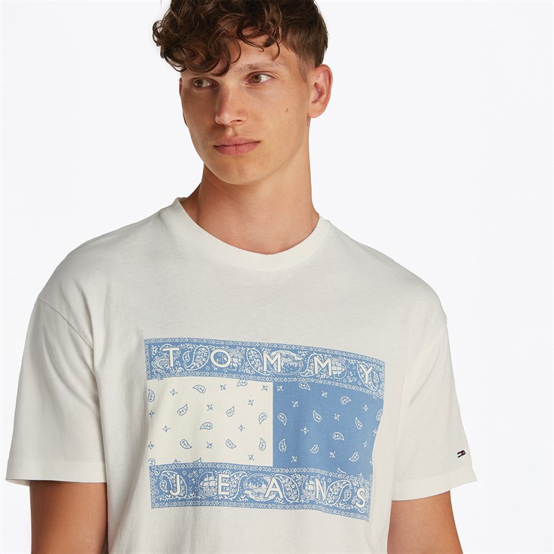 Tommy Jeans Heren Paisley Vlag T-Shirt Ecru