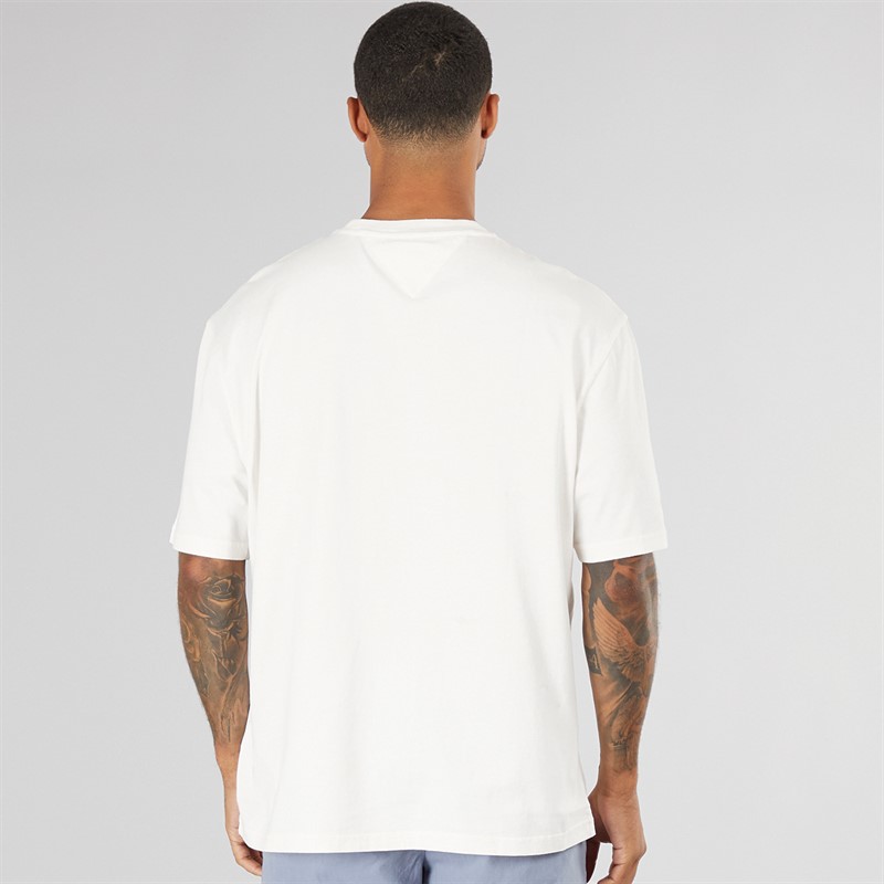 Tommy Jeans Mens Flag Logo T-Shirt Off White