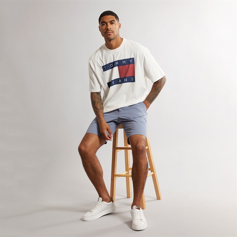 Tommy Jeans Mens Flag Logo T-Shirt Off White