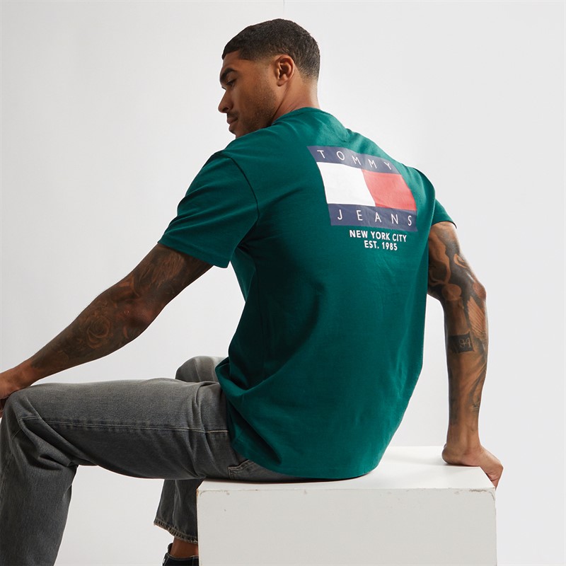 Tommy Jeans Mens Flag Logo Back Print T-Shirt Green