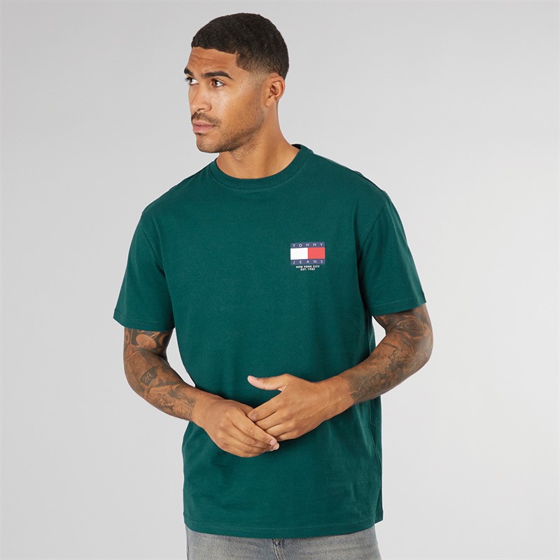 Tommy Jeans Mens Flag Logo Back Print T-Shirt Green