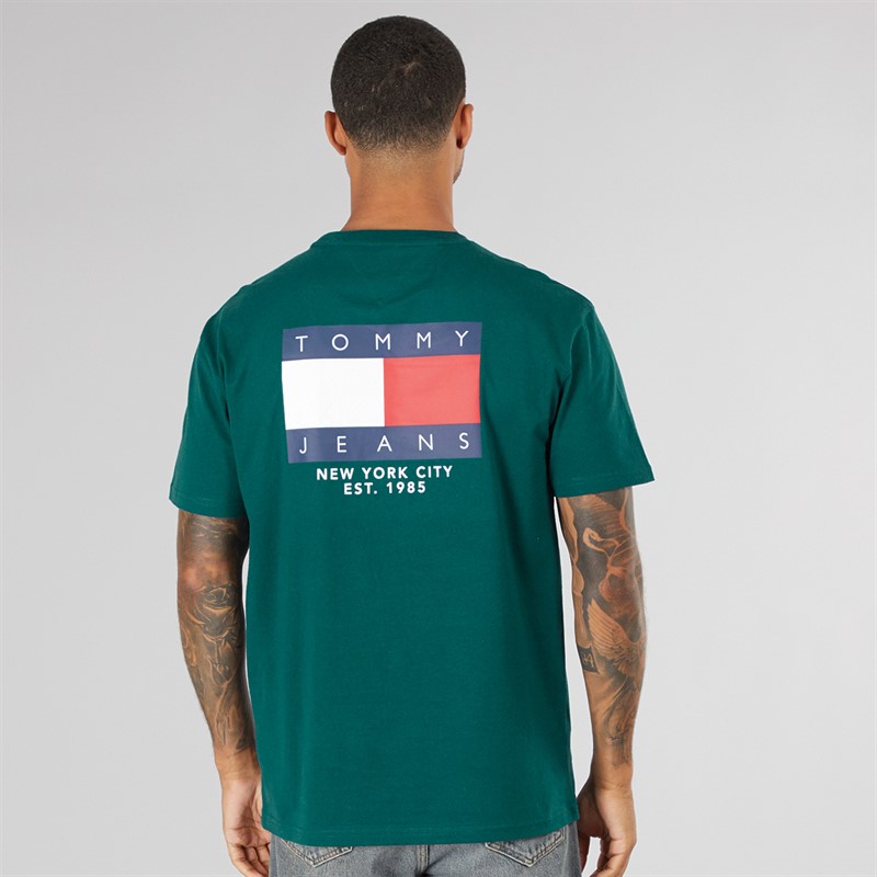 Tommy Jeans Mens Flag Logo Back Print T-Shirt Green
