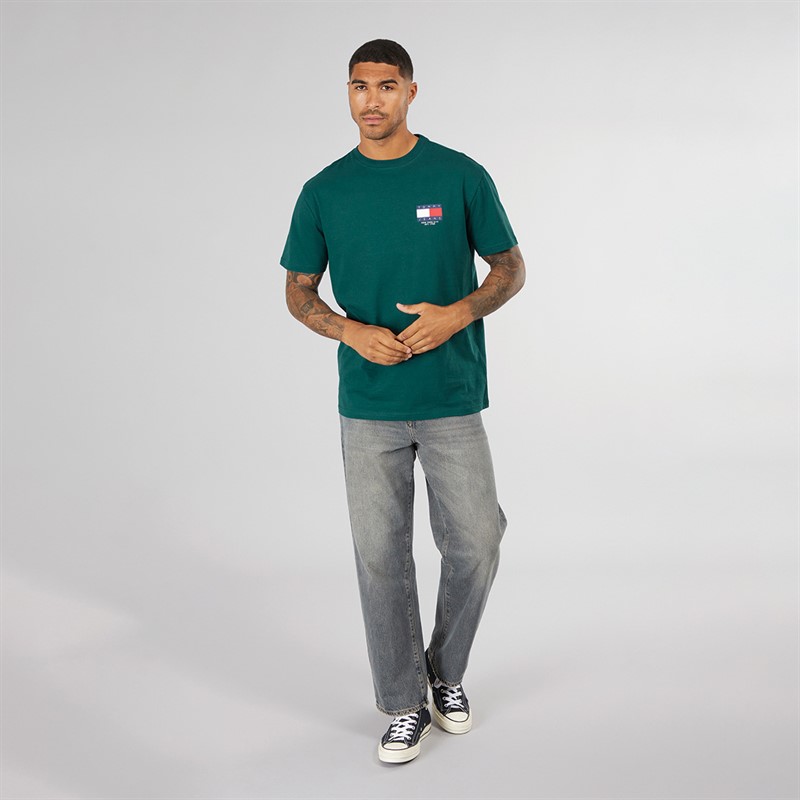 Tommy Jeans Mens Flag Logo Back Print T-Shirt Green