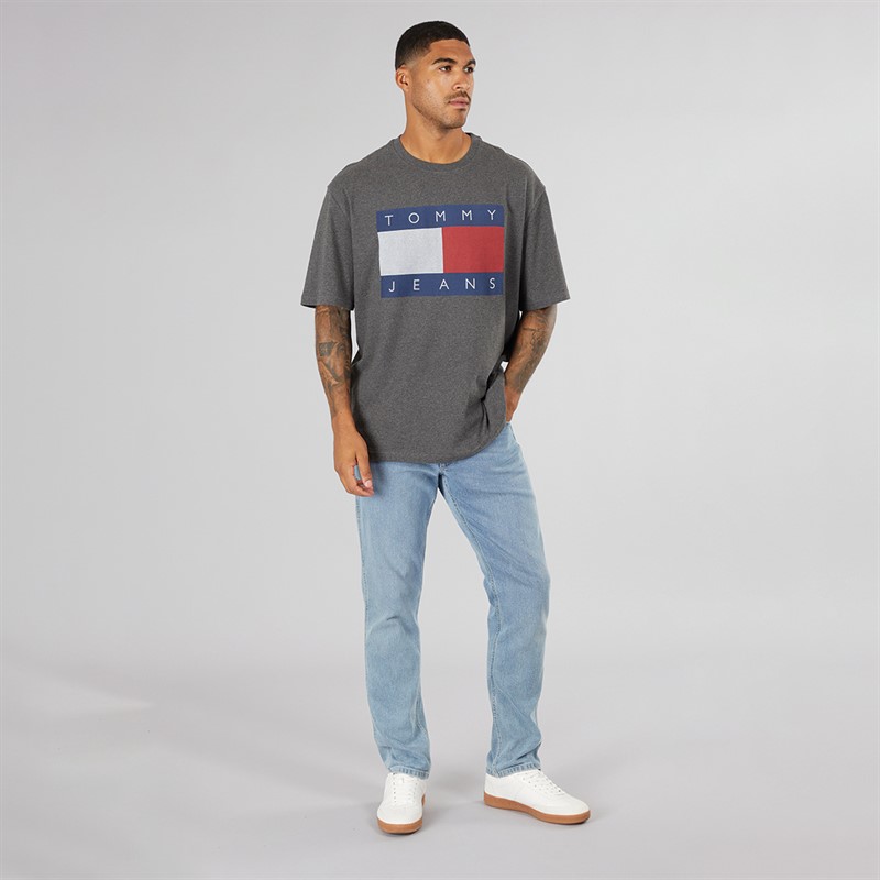 Tommy Jeans Mens Flag Logo T-Shirt Charcoal Grey