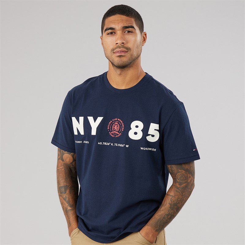 Tommy Jeans Mens Crest 1985 Relaxed T-Shirt Dark Night Navy