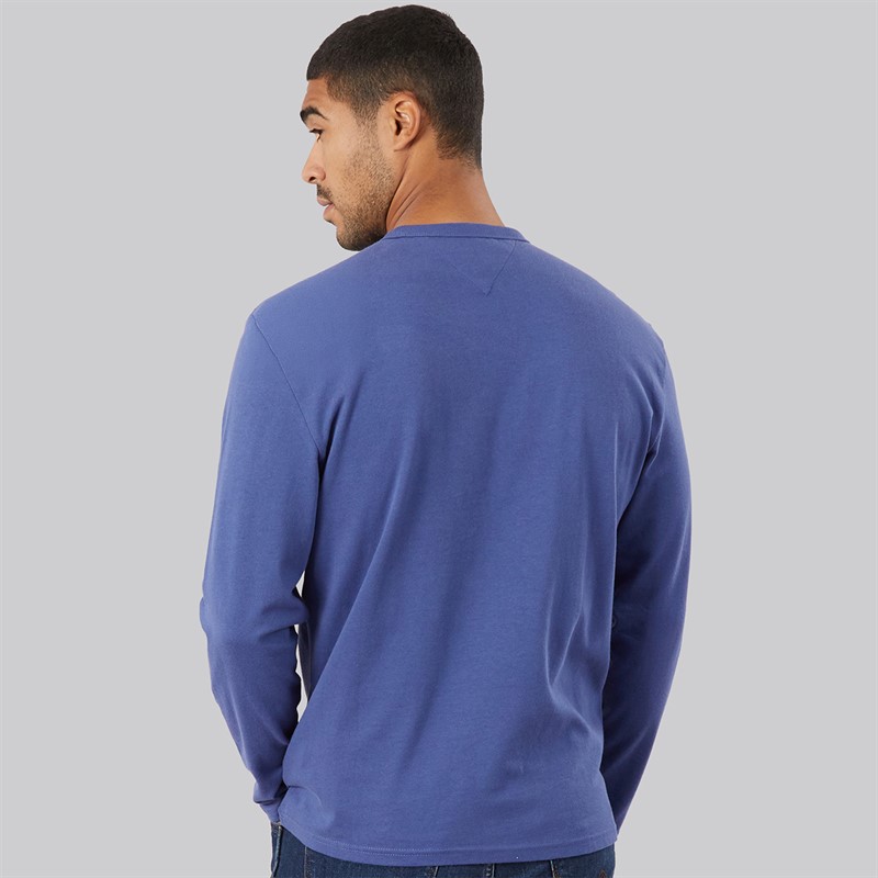 Tommy Jeans Mens Badge Long Sleeve T-Shirt Blue Storm