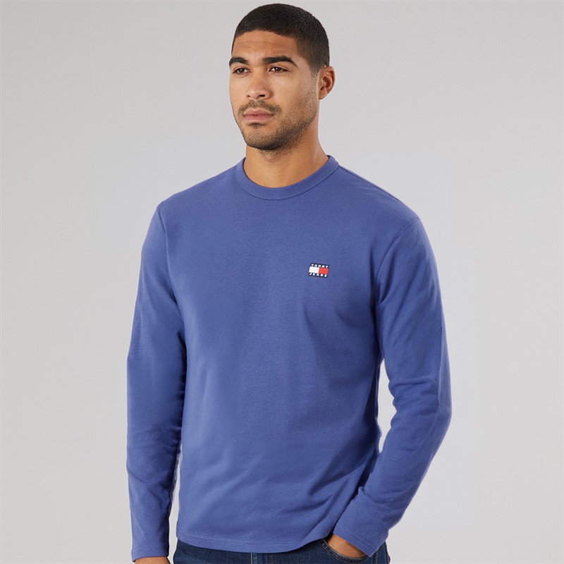 Tommy Jeans Mens Badge Long Sleeve T-Shirt Blue Storm