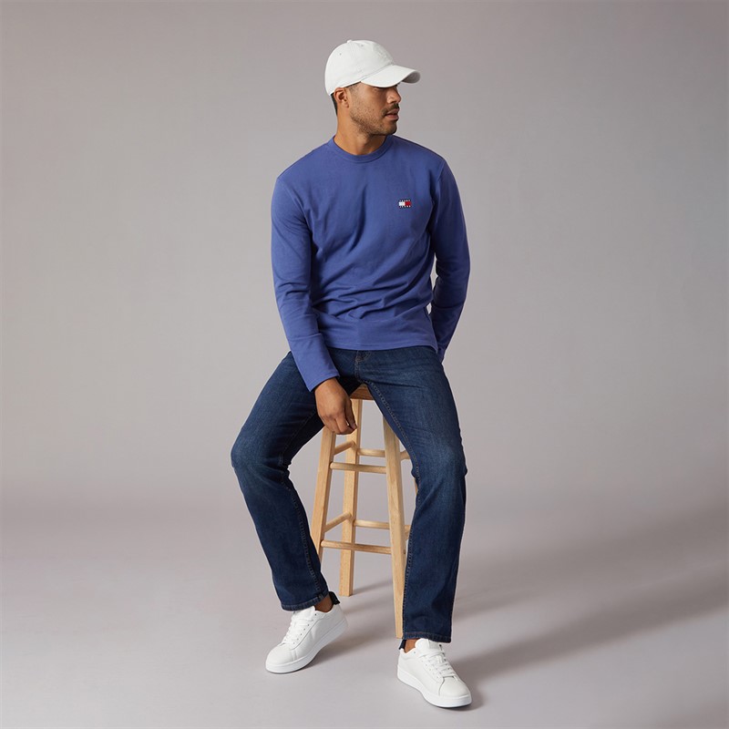 Tommy Jeans Mens Badge Long Sleeve T-Shirt Blue Storm