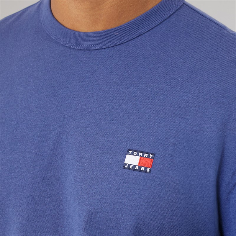 Tommy Jeans Mens Badge Long Sleeve T-Shirt Blue Storm