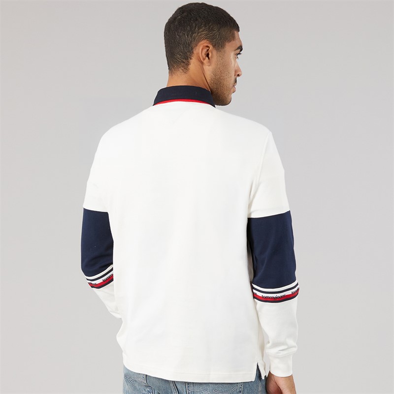 Tommy Jeans Mens Relaxed Colour Block Rugby Shirt Ancient White