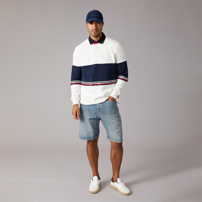 Tommy Jeans Mens Relaxed Colour Block Rugby Shirt Ancient White