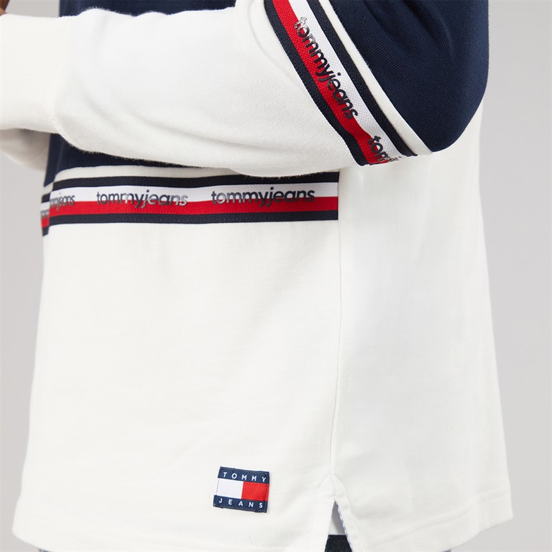 Tommy Jeans Mens Relaxed Colour Block Rugby Shirt Ancient White