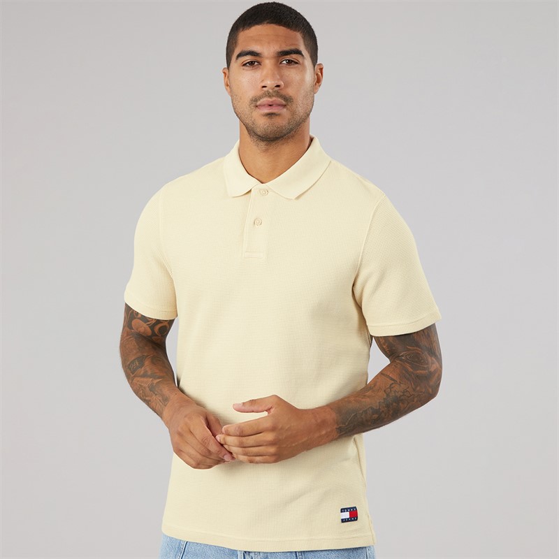 Tommy Jeans Mens Washed Waffle Polo Shirt Calico