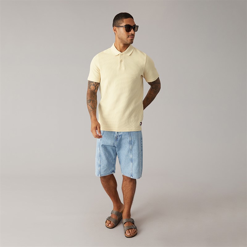 Tommy Jeans Mens Washed Waffle Polo Shirt Calico
