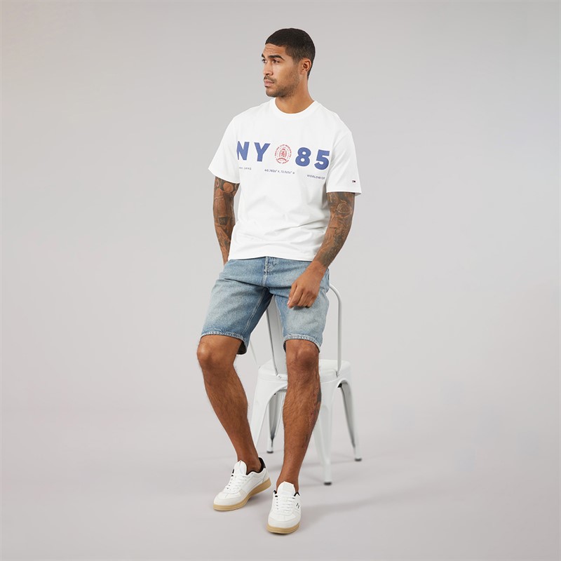 Tommy Jeans Mens Crest 1985 Relaxed T-Shirt Ecru