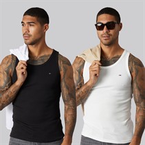 Tommy Jeans Mens Two Pack Slim Vests Ecru/Black