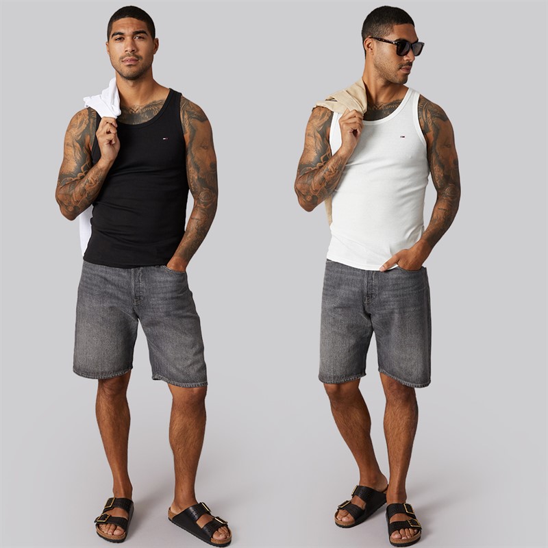 Tommy Jeans Mens Two Pack Slim Vests Ecru/Black