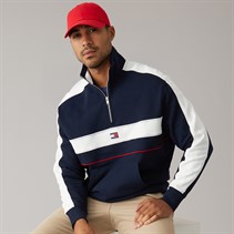 Tommy Jeans Mens Relaxed Colour Block 1/4 Zip Sweatshirt Dark Night Navy