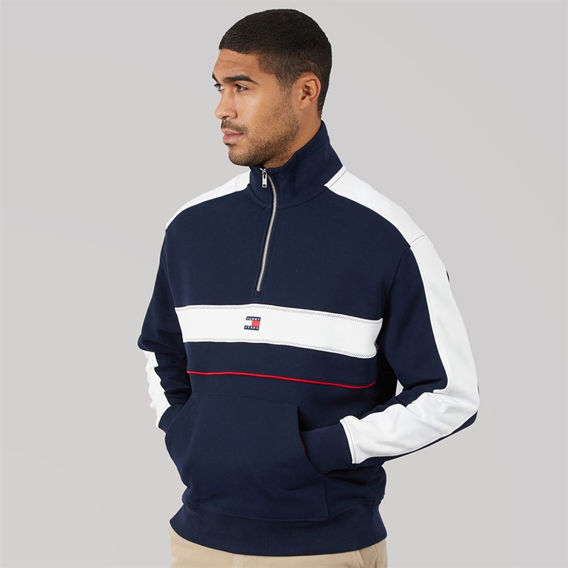 Tommy Jeans Mens Relaxed Colour Block 1/4 Zip Sweatshirt Dark Night Navy