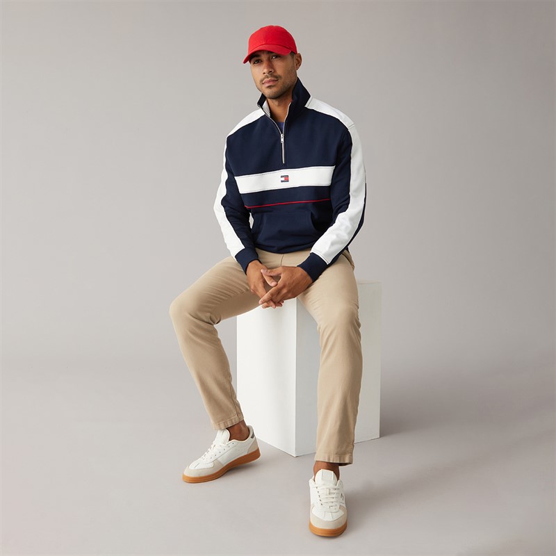Tommy Jeans Mens Relaxed Colour Block 1/4 Zip Sweatshirt Dark Night Navy