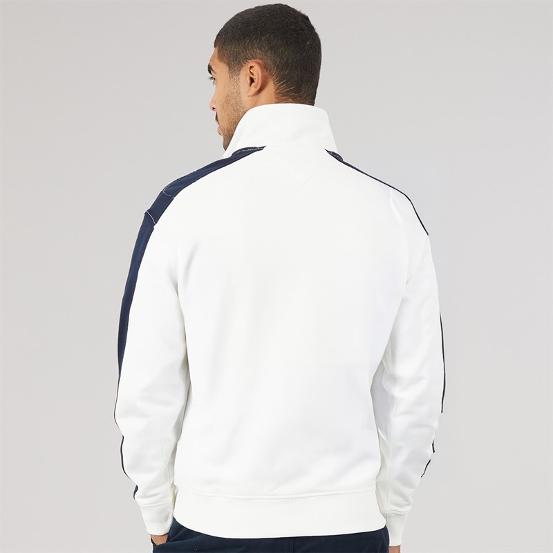 Tommy Jeans Mens Relaxed Colourblock 1/4 Zip Sweatshirt Ecru
